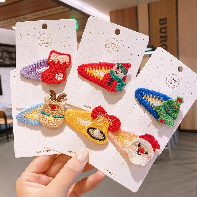 

6 стилей; Штаны для девочек с рождественским изображением блестящие заколки для волос Санта Клаус заколки для волос для маленьких детей, пов...