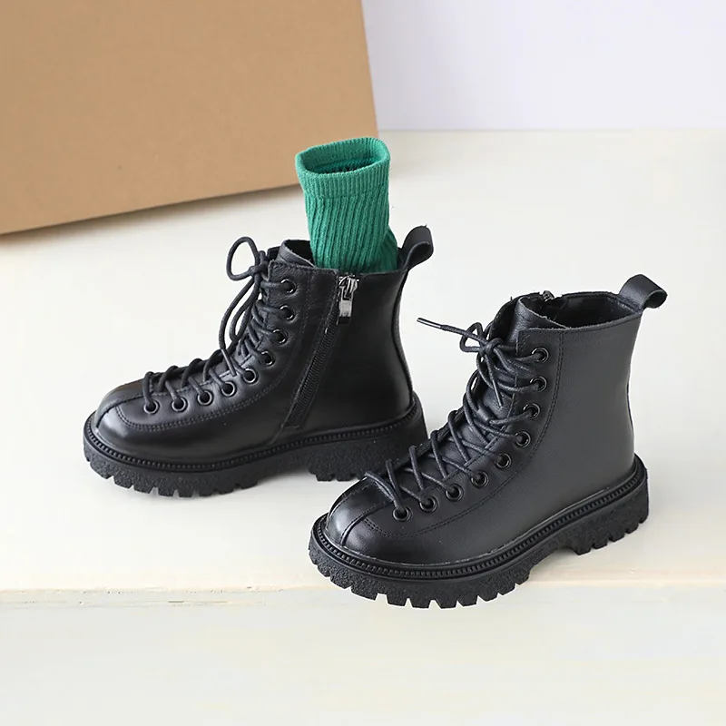 

Новые осенние детские ботинки Martin, Черные ботильоны для маленьких девочек, детские модные ботинки из натуральной кожи, Брендовая обувь для ...