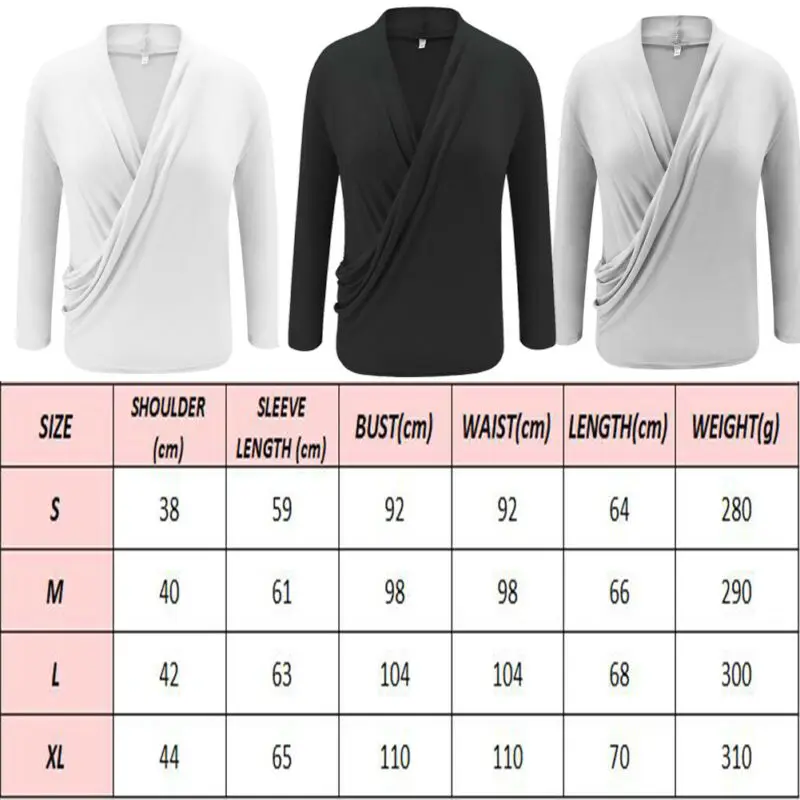 

New 2020 Womens Ladies Sexy Low Cut V Neck Shirts Casual Loose Long Sleeve Pleated Wrap Top Shirt Tunic Solid Blouse