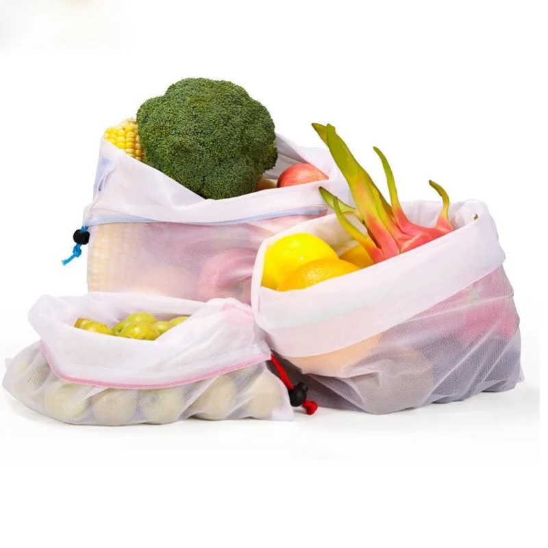 

1PCS Women Mesh Vegetable Shopping Bags Reusable Fruit Storage Drawstring Shopper Eco Tote Bag Pouch Foldable Grocery Pouch Case