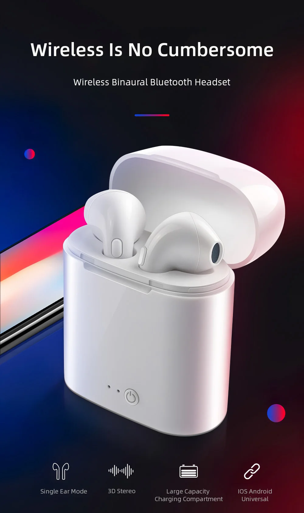 I7s TWS, беспроводные Bluetooth наушники, мини гарнитура, зарядная коробка, спортивные наушники, смартфон, наушники-вкладыши, гарнитура для iPhone, Xiaomi, huawei