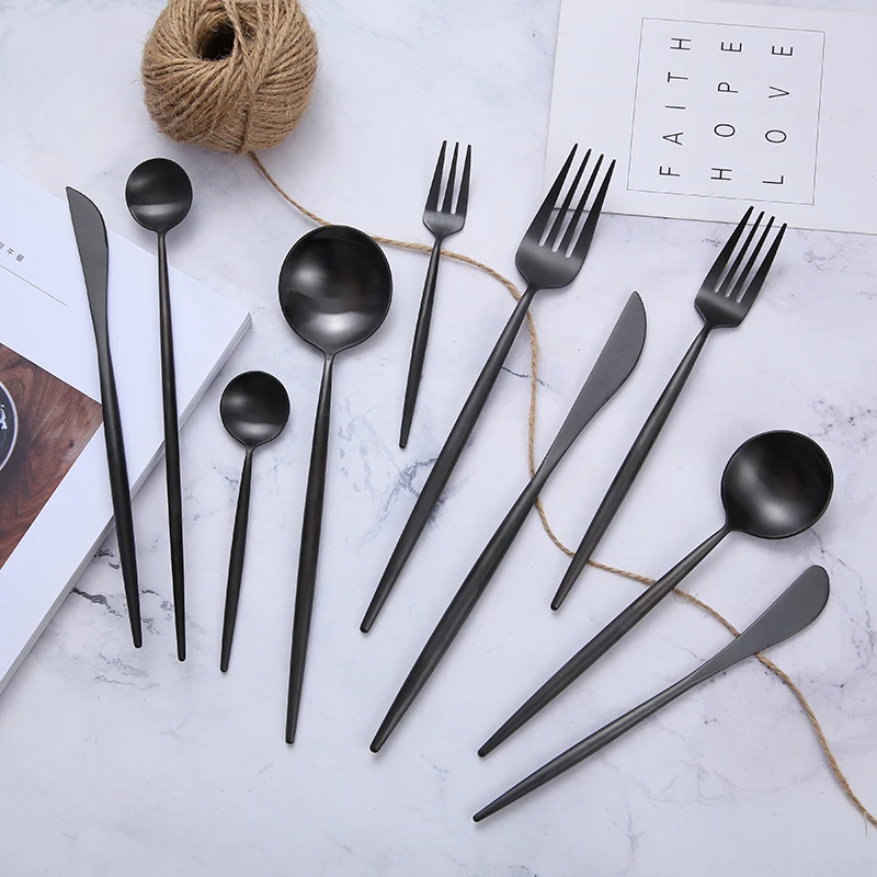 

Matte Black Cutlery Sets Stainless Steel Flatware Set Kitchen Silverware Steak Tableware Dinnerware Spoon Fork Knife Chopsticks