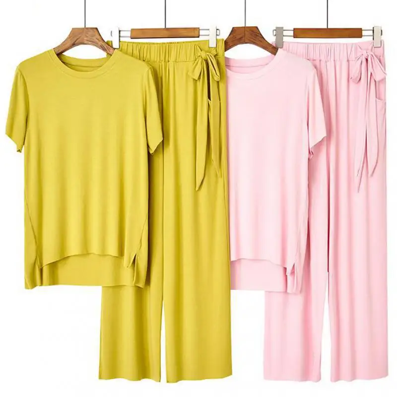 

Soft Modal Nightwear Loose Pajamas Women Sleepwear Two Piece Set O-neck Shirt&Pants Pijamas Casual Lingerie PJS Homewear