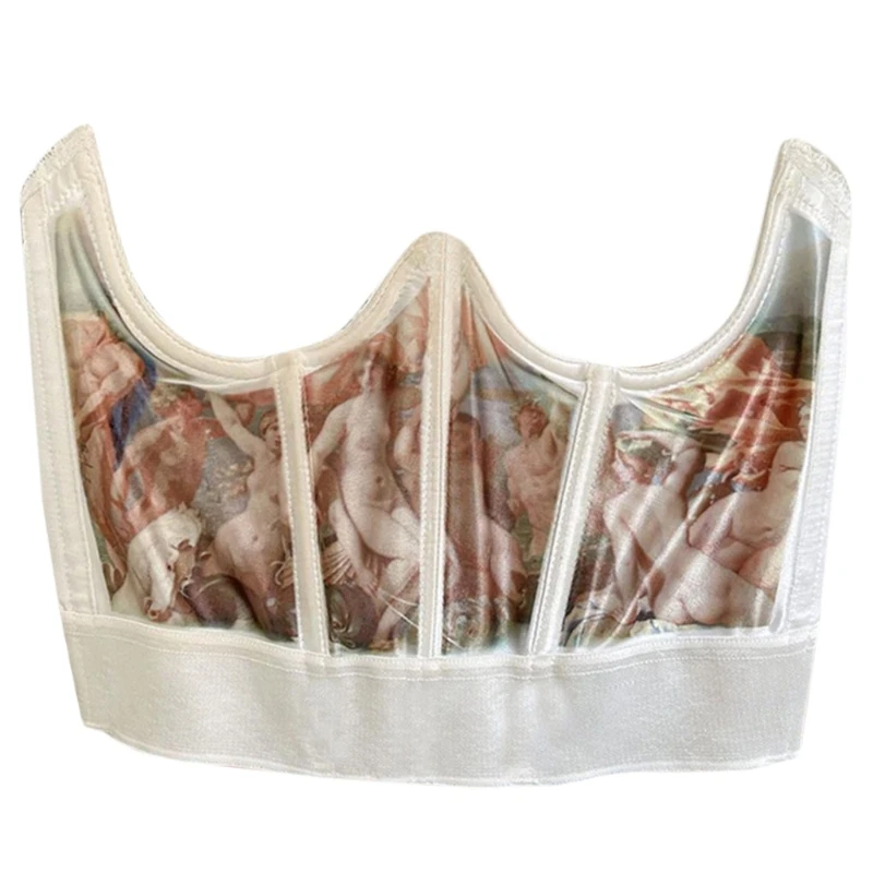 

Women Vintage Angel Print Corset Girdle Boned Waist Shaper Underbust Bustier XX9D