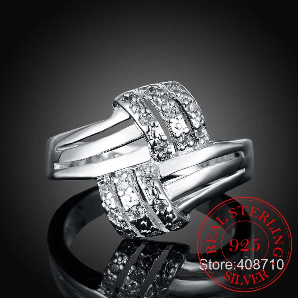 Женское и мужское витое кольцо серебряное с кристаллом из кубического циркония