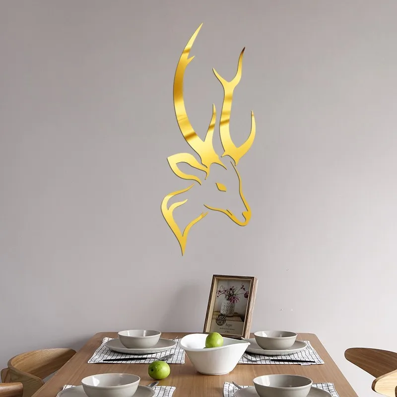 2 набора зеркальные настенные 3D наклейки сделай сам с оленем декоративные для