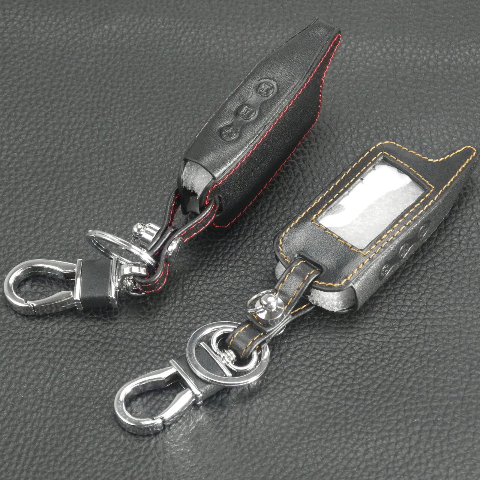 

Jingyuqin 10pcs/lot A6 A9 LCD Remote Controller Keychain Leather Case For Two Way Car Alarm StarLine A6 A9 Keychain