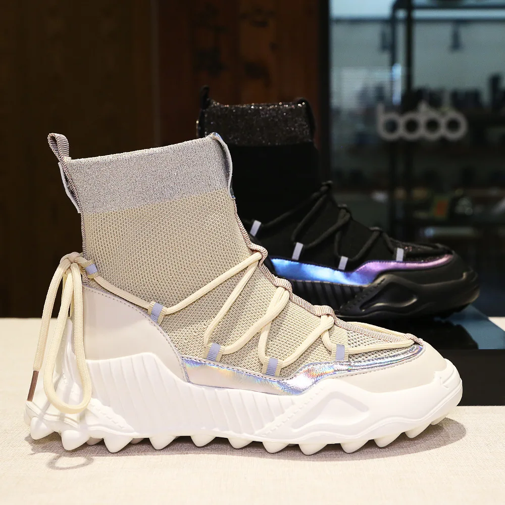 

Женские сетчатые кроссовки, высокие дышащие кроссовки на платформе, осень 2019