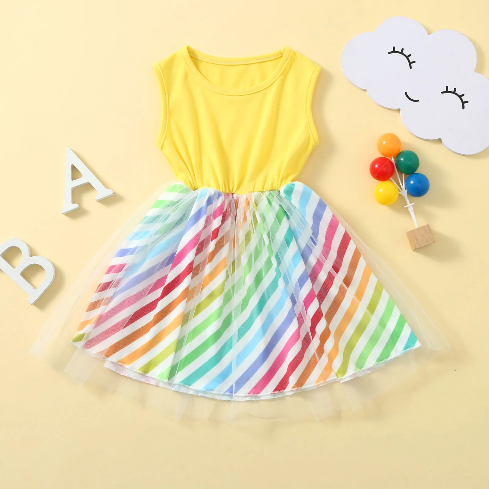 

Toddler Kids Baby Girls Sleeveless Patchwork Striped Tulle Dress Party Princess плае для девоки vestidos ropa bebe niña