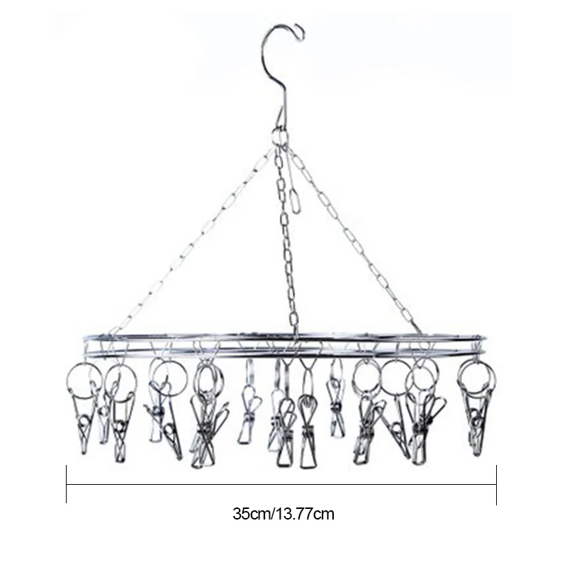 

Windproof Laundry Socks Gloves Clothes Hanger Collapsible Stainless Steel Hanging Rack 20 Clothespin Drying Racks