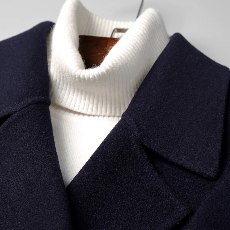 Мужское двухстороннее шерстяное пальто ветровка ручной работы Осень-Зима 100% |