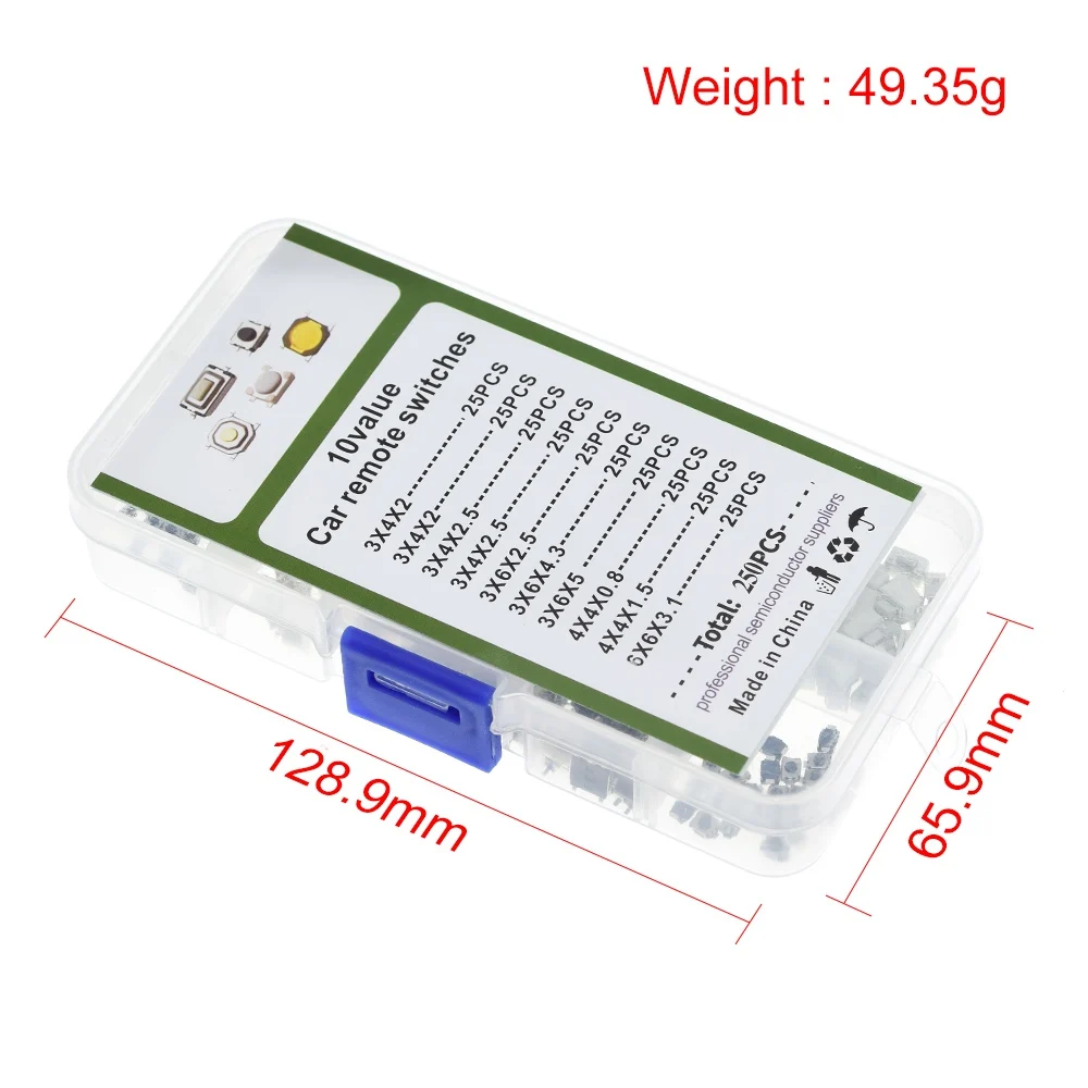 Тактильный кнопочный выключатель 10 типов 250 шт.