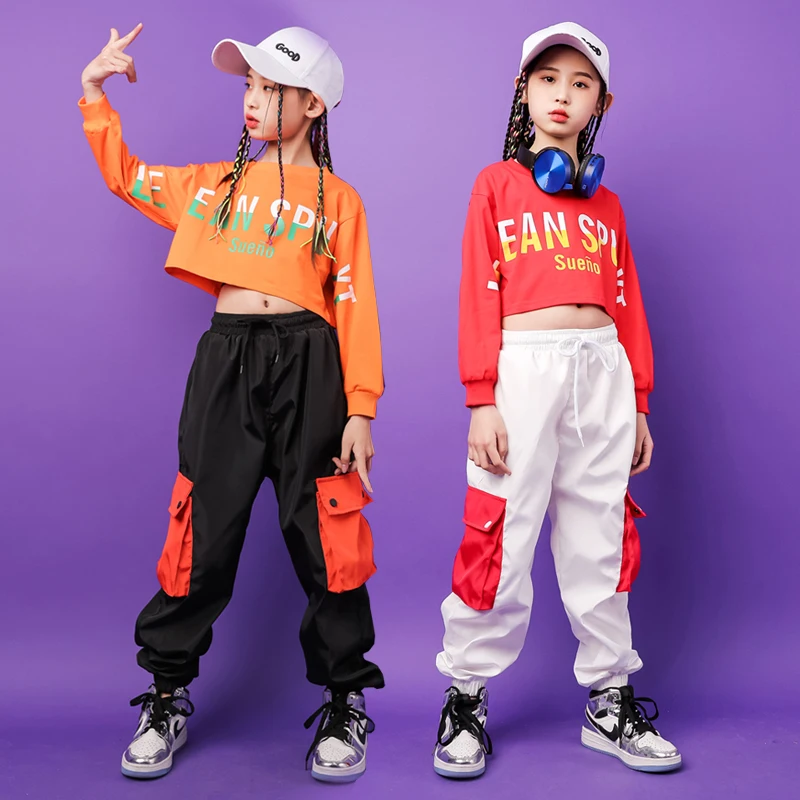 

Children Hip Hop Clothing Tops Sweatshirt Crop Casual Pants Girl Performance Jazz Dance Costume Ballroom Dancing Clothes Wear