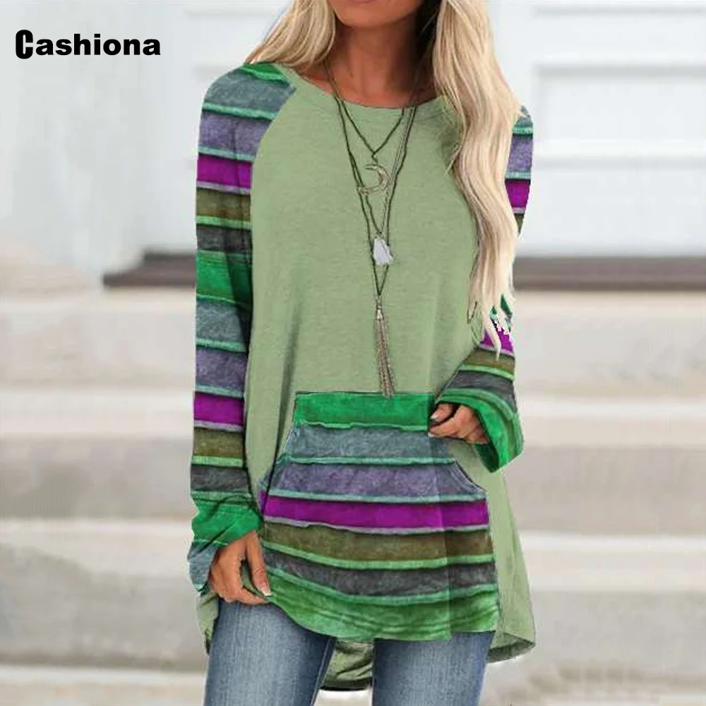 

Cashiona Plus size Ladies Elegant Leisure Casual T-shirt Fake Pocket Print O-neck Loose Women's Top 2021 Spring Tees shirt Femme