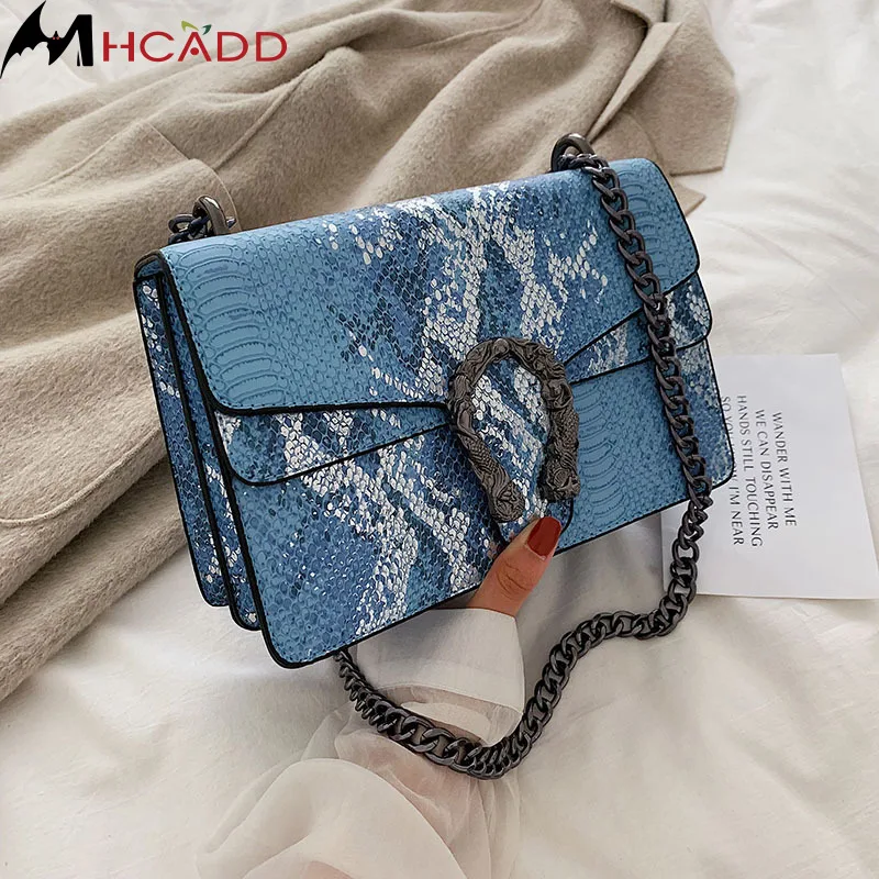 

Сумка на плечо Женская со змеиным принтом, модный саквояж кросс-боди, роскошный чемоданчик с цепочкой