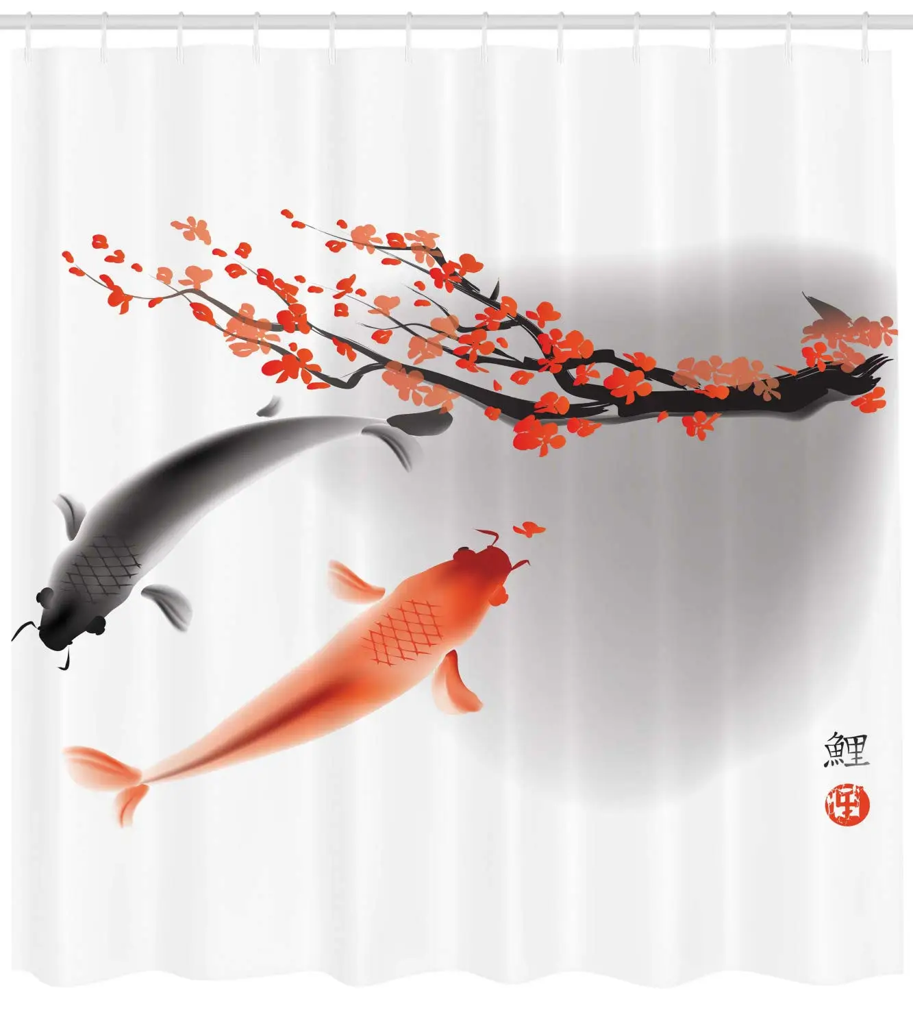 

Koi Carp Fish Couple Swimming with Cherry Blossom Sakura Branch Culture Design Bathroom Decor
