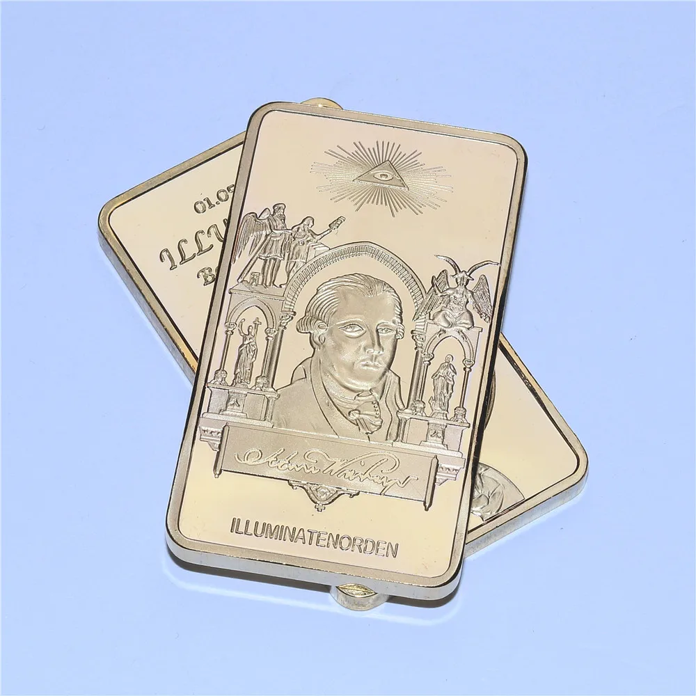 Редкая подсветка масонский френмасон бар 24k золотой плакированный слиток 30