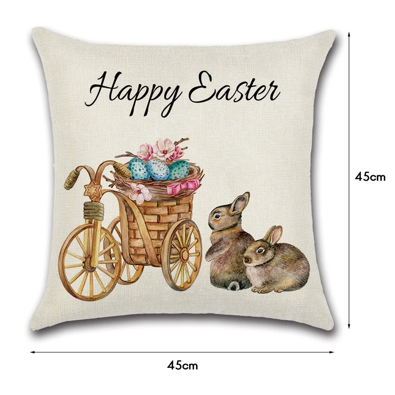

4 PCS Easter Bunny Wreath Pillowcase Linen Pillow Cover Home Decor Square Cushion Cover Printing Pillow Case