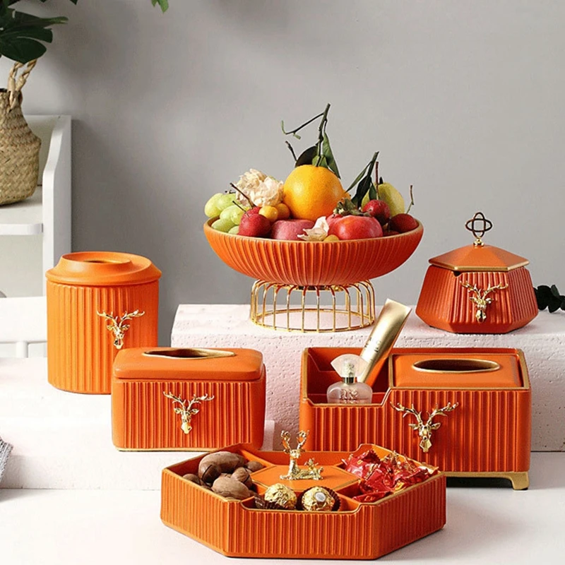 

Керамический набор коробок для хранения, роскошный скандинавский домашний кофейный столик для гостиной, поднос для сладостей и закусок, Со...