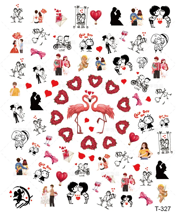 

2021 New 3D Valentines Nail Stickers Decals Cartoon Love Red Heart Letter Sliders Designs for Nails Manicure Decor Accessories