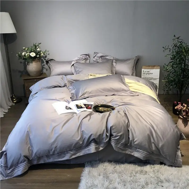 

800TC Egyptain Cotton White Gray Nordic Bedding Set Queen king size Fitted sheet Bed sheet Bed Set Duvet Cover parure de lit