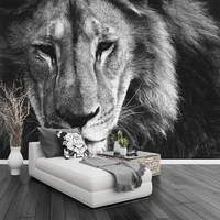 custom self adhesive waterproof mural wallpaper 3d black and white lion animal living room bedroom home decor papel de parede