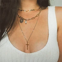 limario fashion multilayer necklaces pendants vintage cross choker necklace for women gold collier sequins party jewelry