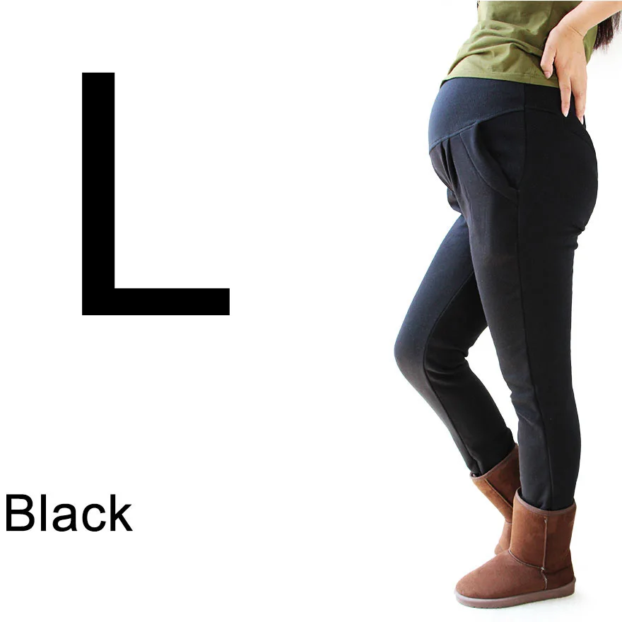Black L Теплые Леггинсы для беременных, XL, XXL, 3XL, 4XL, бархатные хлопковые черные зимние леггинсы, штаны для беременных, вязаная одежда для беременных - Цвет: Black L