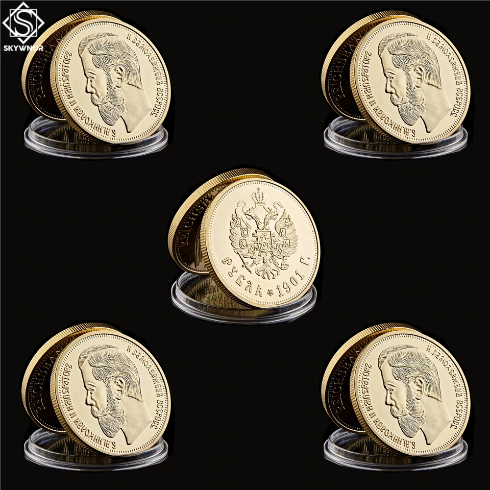 

5PCS/Lot 1894-1917 Russian Emperor Nicholas II Gold Souvenir Token Russian Coin Collectibles