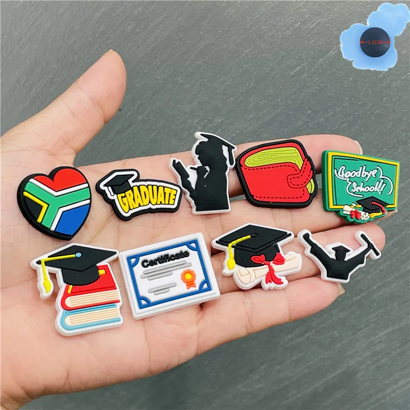 

New Arrival 1pcs PVC Graduate Bachelor Cap Shoes Accessories Garden Shoe Decorations Fit Croc Jibz Charm Students Gift