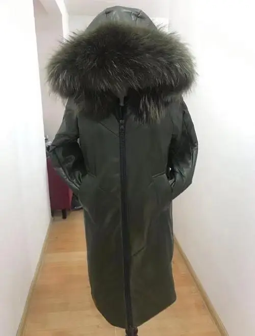 Зимнее модное Брендовое пальто из 90% утиного пуха с капюшоном и большим воротником из натурального меха, женские длинные пуховики из натуральной кожи, большие размеры, wq767