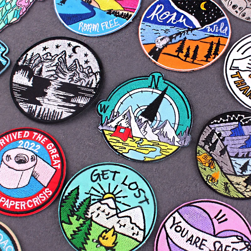 

Mountain Patch Outdoor Embroidered Patches For Clothing Adventure Travel Patch Iron On Patches On Clothes Appliques Stickers DIY