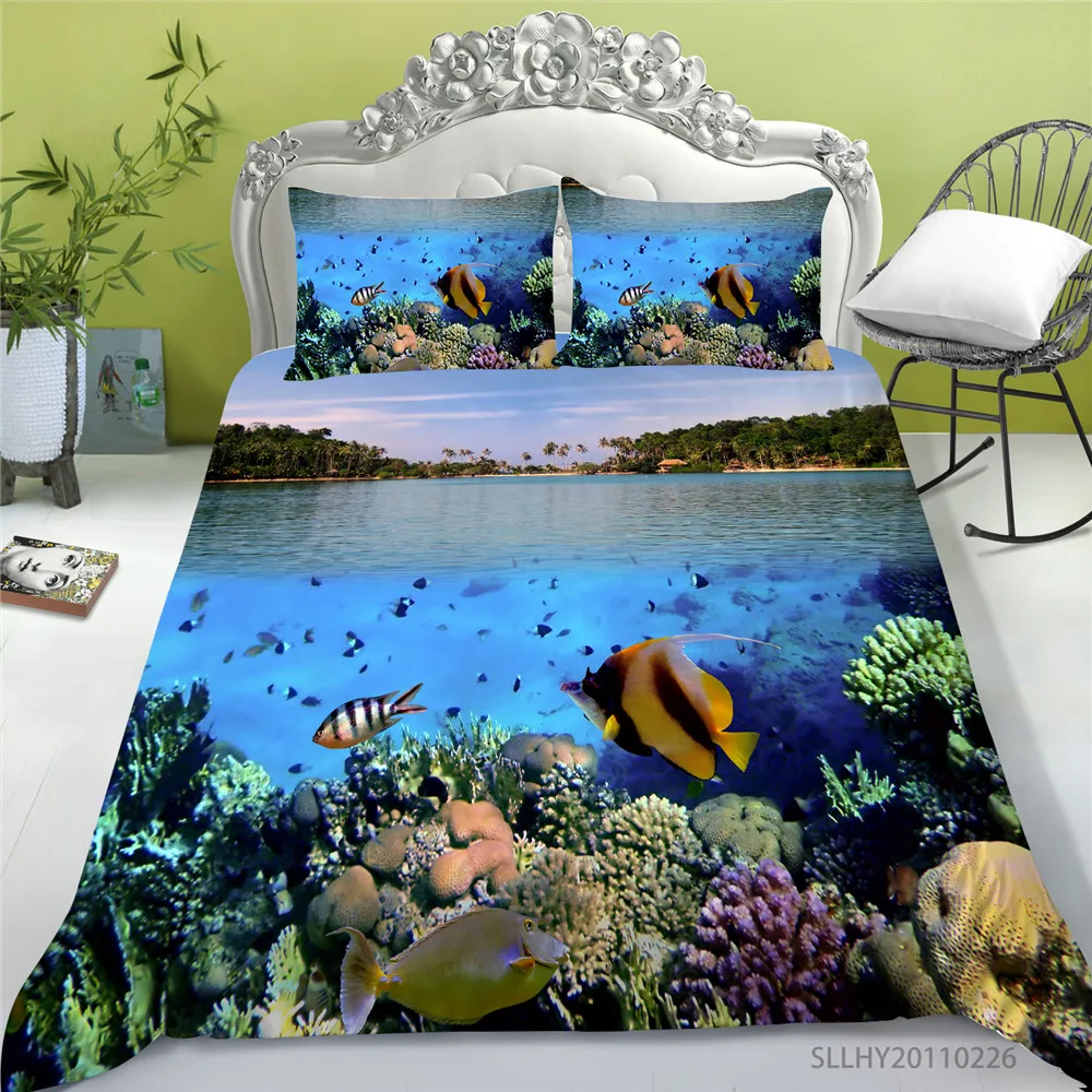 

Luxury Bedding Set King Size Duvet Cover Set Comforter Cover Set Fashionable Ocean Series Bedclothes Dropship