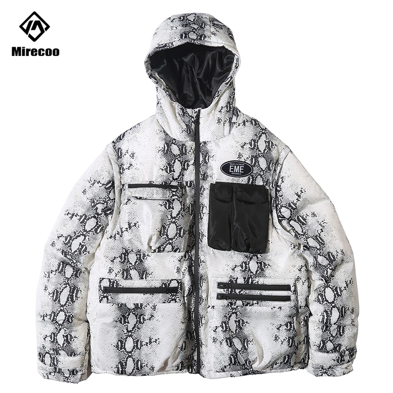 Мужская зимняя парка с капюшоном и принтом змеиной кожи | одежда