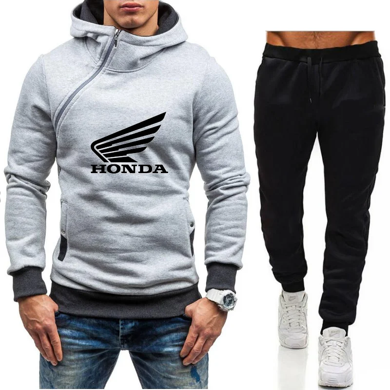 

2021 Spring Autumn New Men's HONDA Car Logo Printed Zipper Hoodie + Pants Two-Piece Fashion Personality Casual Slim Sports Suit