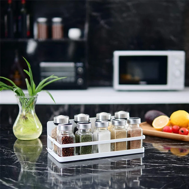 

Magnetic Spice Rack, Shelf with 2 Removable Hooks, for Small Kitchen/Apartment, Cabinet for Holding Spices(White)(2 Pcs)