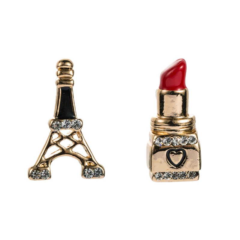 

Korean Personality Eiffel Tower Irregular Stud Earrings Elegant Rhinestone Lipstick Shaped Statement Earrings Girl Party Brincos