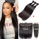 Прямые человеческие волосы в пучках с 13x4 кружевными фронтальными длинными искусственными волосами, человеческие волосы с застежкой