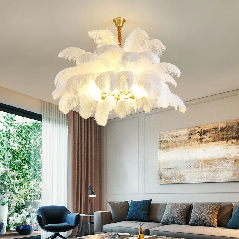 

Feather Chandelier For Living Room Led Creative Hanging Lamp Modern Home Decoration Lighting Fixture 2021 Luxury Bedroom Lustre