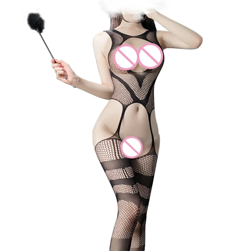 

Women Sexy Hollow Open Chest Bodystockings Fishnet Bodysuit Suspender Lingerie