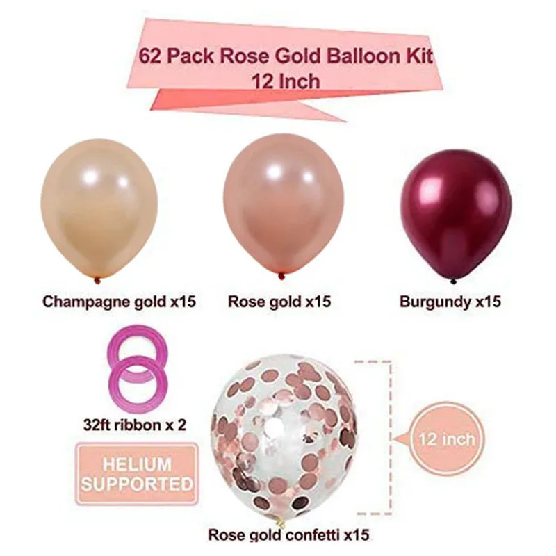 

62pcs Rose gold Balloon Arch Garland Latex Confetti Balloons for Wedding Bridal Birthday Party Decorations Backdrop Bacheloreter