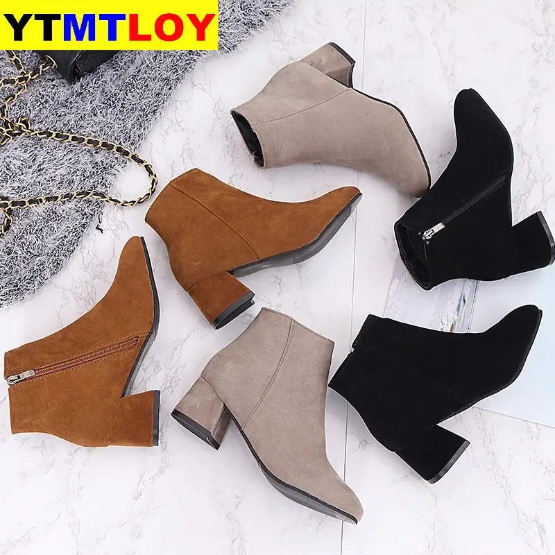 

2020 Winter Women Snow Ankle Boots Shoes Woman Zip Sexy High Heels Female Booties Square Heel Ladies Zapatos Mujer Super High