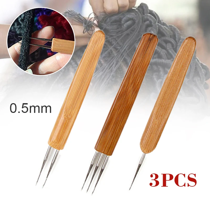 

3 шт. 0,5 мм бамбуковый вязальный крючок, дредлоки, для увеличения объема, иглы для изготовления парик Кепки, дредлоки, для увеличения объема, п...