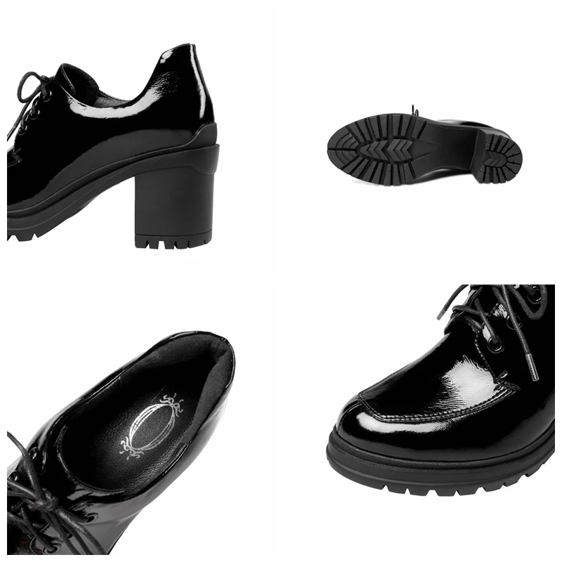

ORCHA LISA New 2021 Women Pumps Round Toe 7cm Block Heels Patent Leather Platform Lace-Up Concise Breathable Summer A3531