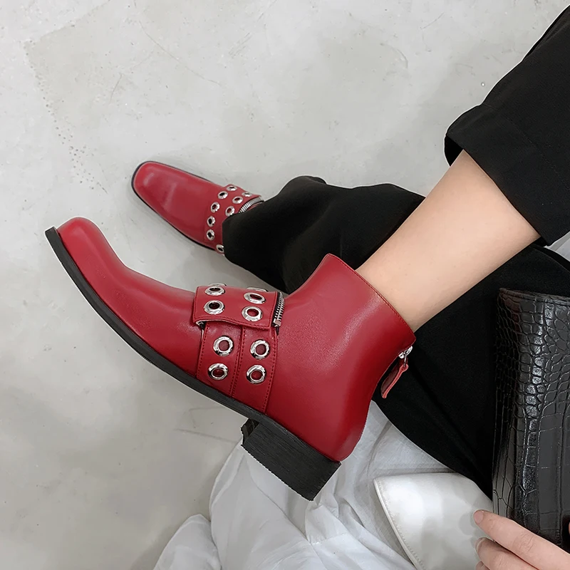 

SKLFGXZY Unique design Genuine leather Riding boots Women boots Motorcycle boots The rivet hole New winter Women shoes