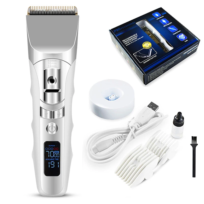 

2021 USB Professional Digital Hair Trimmer Rechargeable Electric Hair Clipper Men's Cordless Haircut Adjustable Ceramic Blade