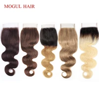 mogul hair color 8 ash blonde dark brown remy human hair closure indian body wave hand tied 44 lace closure free middle part