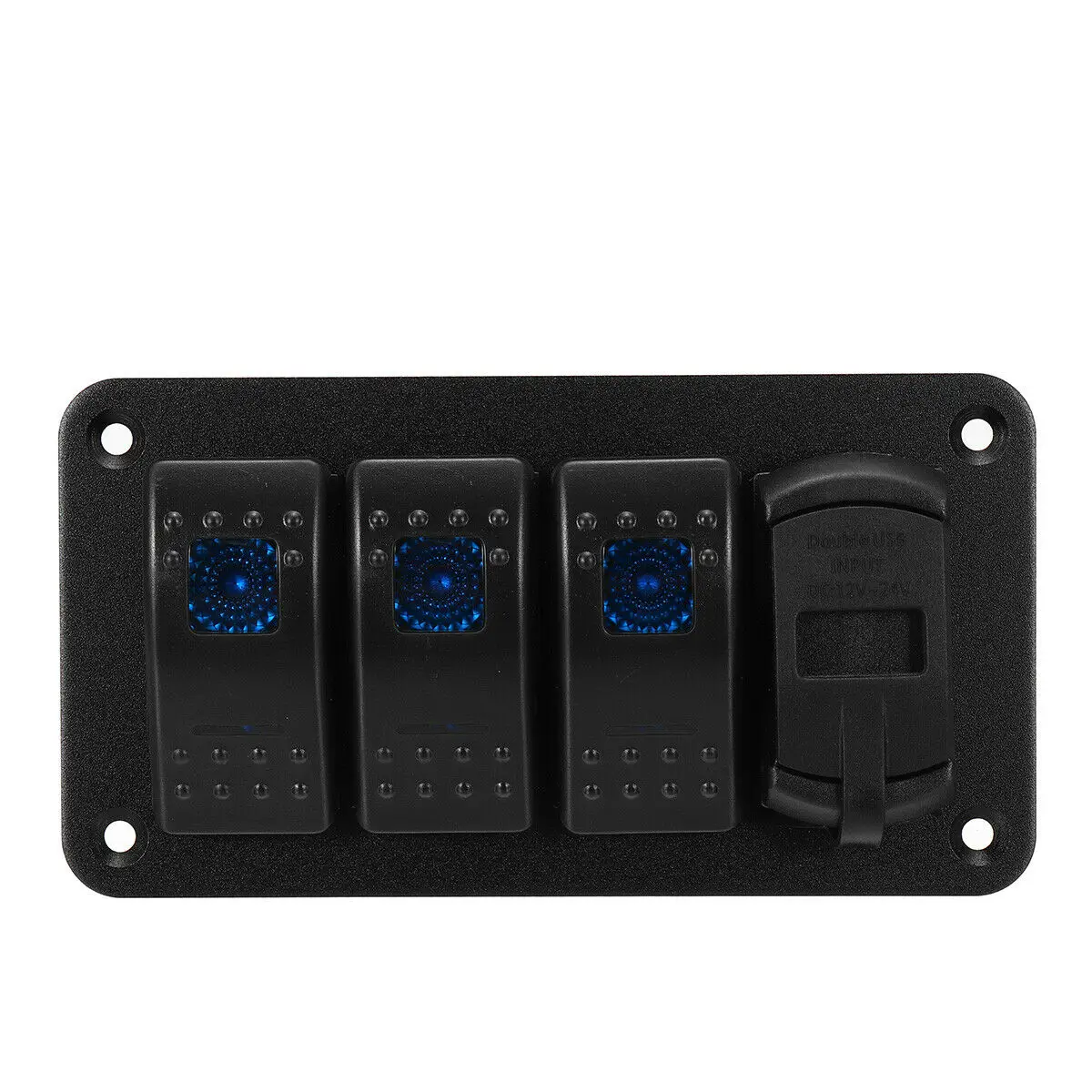 

4 Gang ON Off Rocker Switch Aluminum Panel with 4.2A Dual USB Charger Socket & LED Digital Voltmeter Gauge on Car Marine Boat