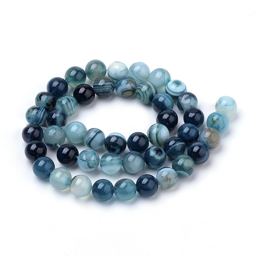 

5Strands 8mm 10mm Natural Striped Agate Beads Dyed Round Sky Blue For Necklaces Bracelets Jewelry Making DIY , Hole: 1mm
