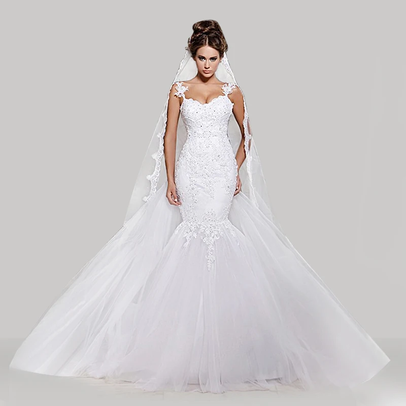 

2018 кружевное прозрачное Тюлевое белое свадебное платье русалки с бисером Vestido De Noiva Robe De Mariage Casamento платья для матери невесты